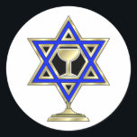 Jewish Star Classic Round Sticker<br><div class="desc">Jewish gifts and gift ideas featuring beautiful Jewish Star of David with a wine glass in the center.</div>