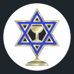 Jewish Star Classic Round Sticker<br><div class="desc">Jewish gifts and gift ideas featuring beautiful Jewish Star of David with a wine glass in the center.</div>