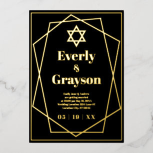 Jewish Star Geometric Frame Gold Wedding Foil I Foil Invitation