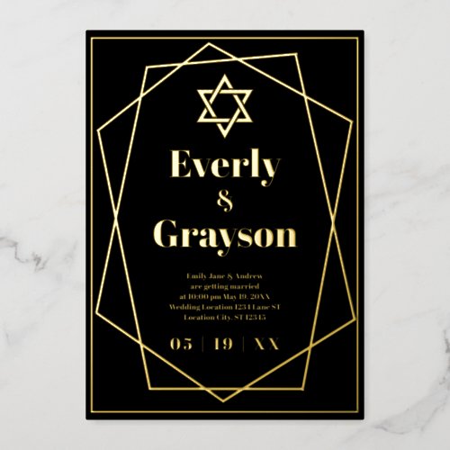Jewish Star Geometric Frame Gold Wedding    Foil I Foil Invitation