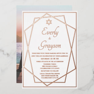 Jewish Star Geometric Frame Gold Wedding    Foil I Invitation