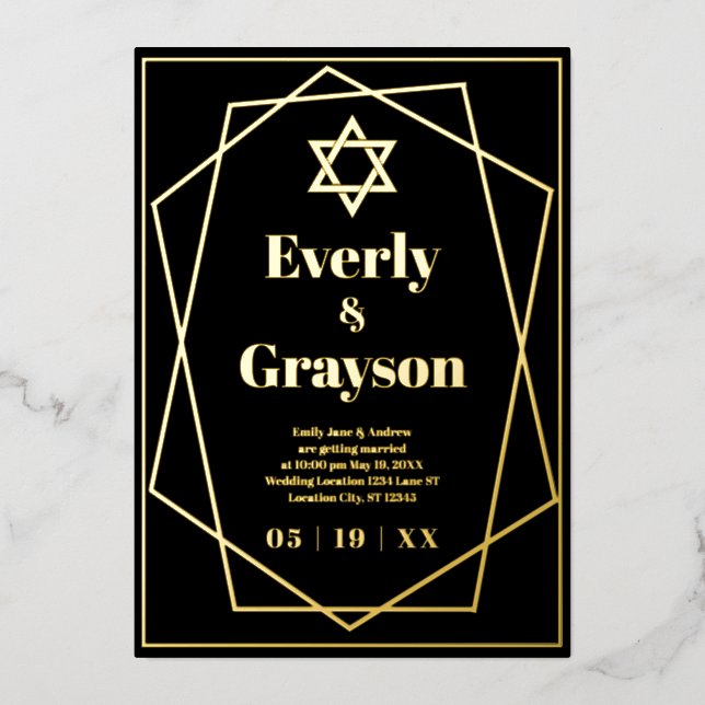 Jewish Star Geometric Frame Gold Wedding    Foil I Invitation (Front)