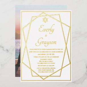 Jewish Star Geometric Frame Gold Wedding Foil Invitation