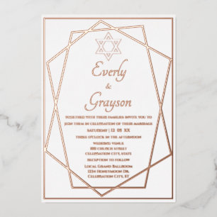 Jewish Star Geometric Frame Rose Gold Wedding Foil Invitation