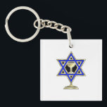 Jewish Star Keychain<br><div class="desc">Jewish gifts and gift ideas featuring beautiful Jewish Star of David with a wine glass in the center.</div>