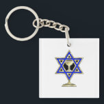 Jewish Star Keychain<br><div class="desc">Jewish gifts and gift ideas featuring beautiful Jewish Star of David with a wine glass in the center.</div>