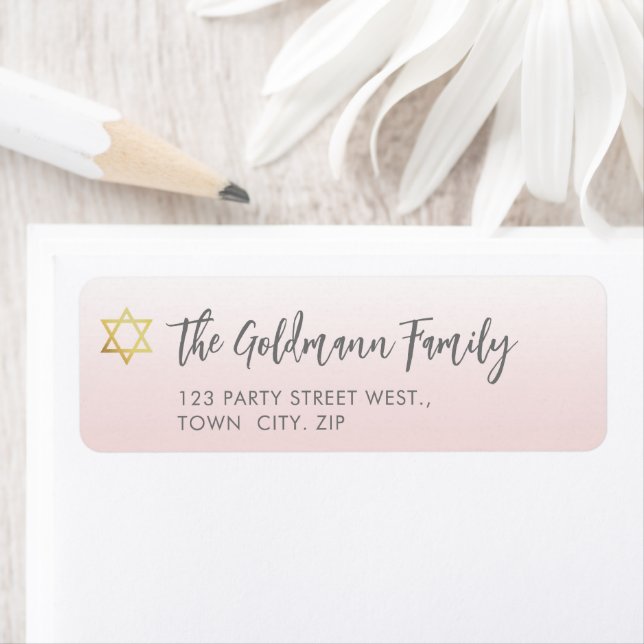 JEWISH STAR modern bat mitzvah pale pink gold  Label (Insitu)