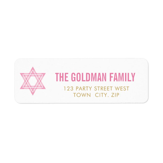 JEWISH STAR modern bat mitzvah pink gold simple  Label (Front)