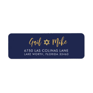 JEWISH STAR modern navy blue gold Label