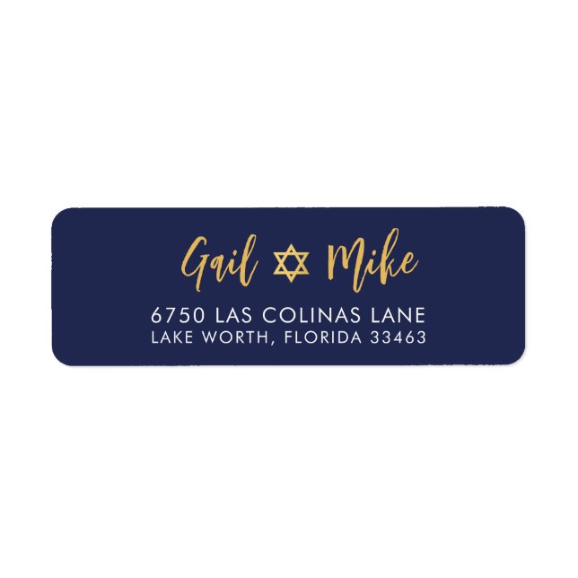 JEWISH STAR modern navy blue gold Label (Front)