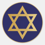 Jewish Star Of David Gold And Navy Blue Classic Round Sticker at Zazzle