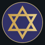 Jewish Star of David gold and navy blue Classic Round Sticker<br><div class="desc">Gold colored Star of David on navy blue background.</div>