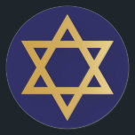 Jewish Star of David gold and navy blue Classic Round Sticker<br><div class="desc">Gold colored Star of David on navy blue background.</div>