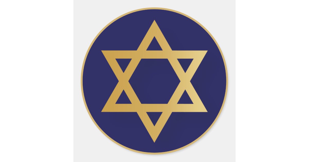 Jewish Star of David gold and navy blue Classic Round Sticker | Zazzle