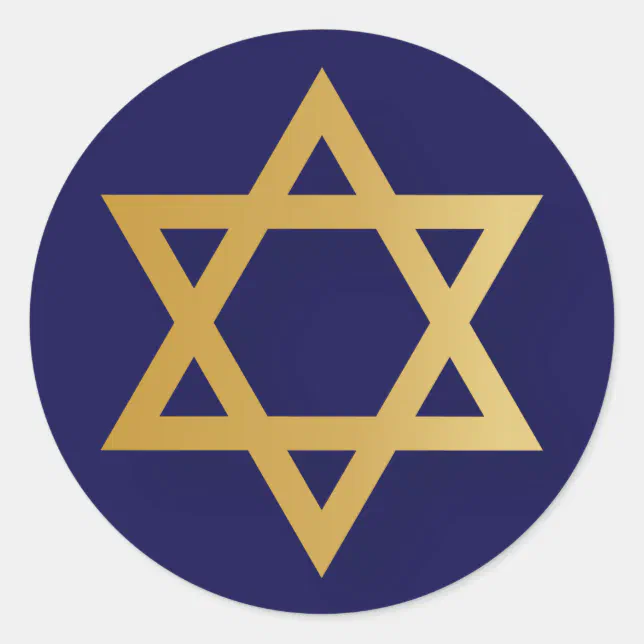 Jewish Star of David gold and navy blue Classic Round Sticker | Zazzle