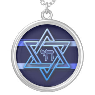 Jewish Star Of David Hebrew Chai Silver Plated Necklace