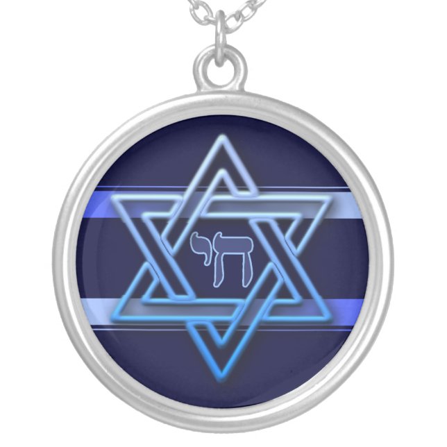 Jewish Star Of David Hebrew Chai Silver Plated Necklace (Front)