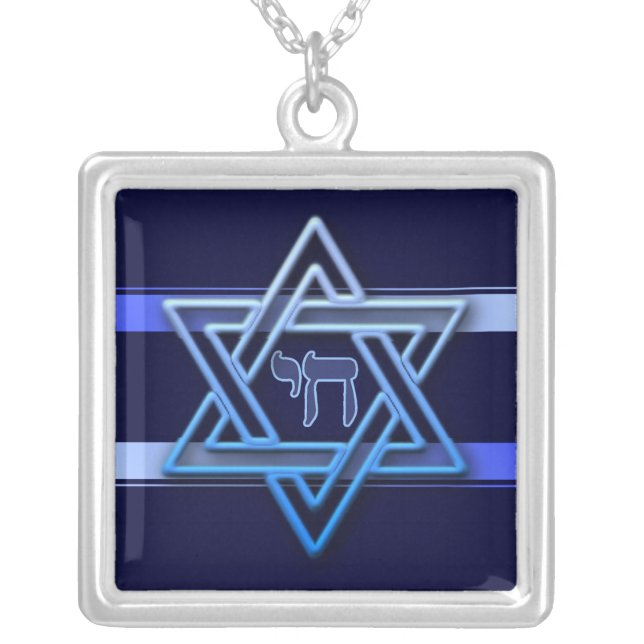 Jewish Star Of David Hebrew Chai Silver Plated Necklace (Front)