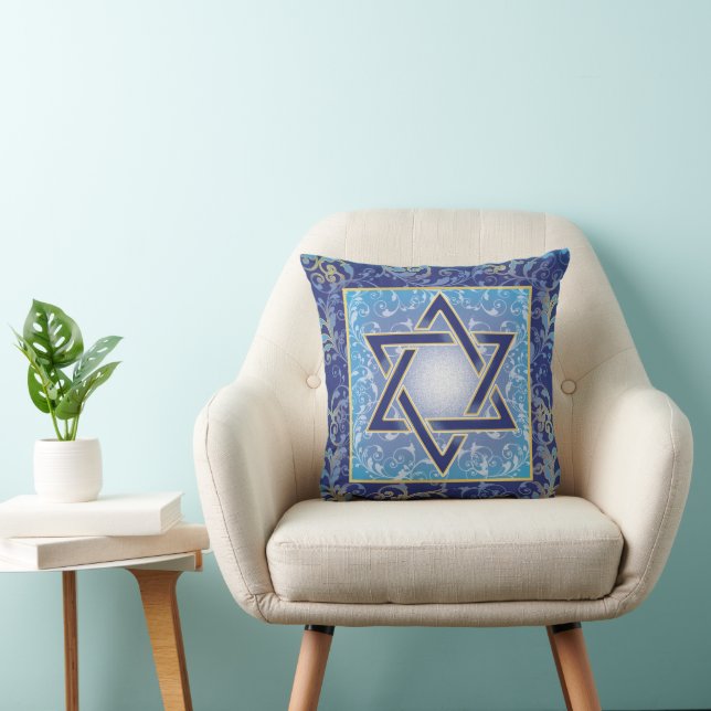Jewish Star of David Judaica Blue Throw Pillow (Chair)