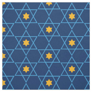 Jewish Star of David Pattern Blue Fabric