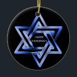 Jewish Star of David Shines Happy Hanukkah Ceramic Ornament<br><div class="desc">Happy Hanukkah with Jewish Star of David Design. Customize/personalize the text to suit your needs or delete if desired.</div>