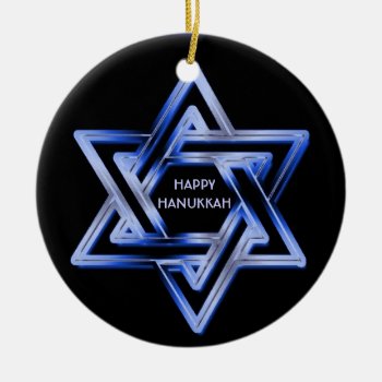 Jewish Star Of David Shines Happy Hanukkah Ceramic Ornament by riverme at Zazzle