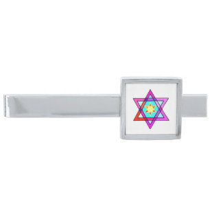 Jewish Star Of David Silver Finish Tie Bar