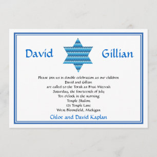 Jewish Star of David Twins Bar Mitzvah Invitation