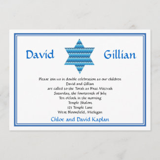 Jewish Star of David Twins Bar Mitzvah Invitation