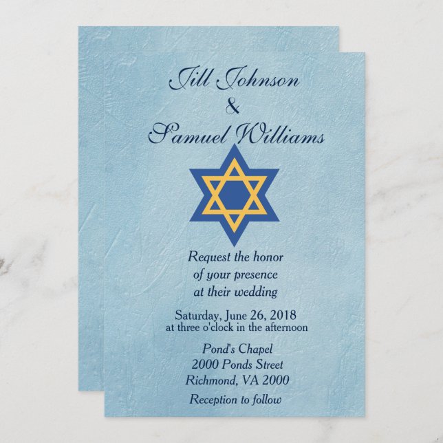 Jewish Star of David Wedding Invitation (Front/Back)