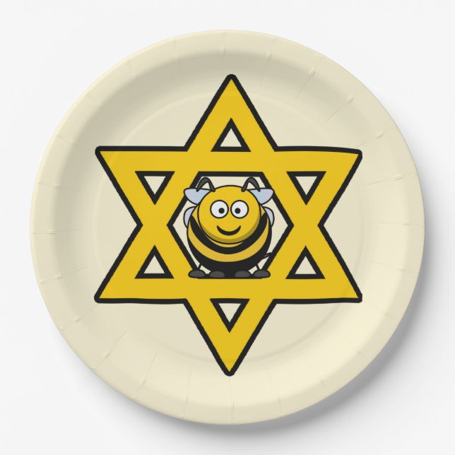 Jewish Star of David with a Honey Bee Paper Plates (Front)