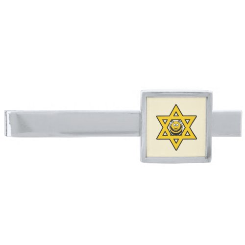 Jewish Star of David with a Honey Bee Silver Finish Tie Clip
