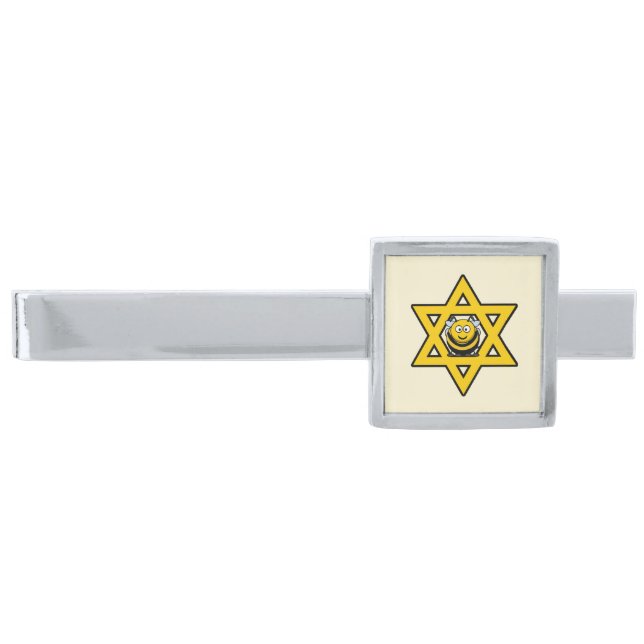Jewish Star of David with a Honey Bee Silver Finish Tie Clip (Front)