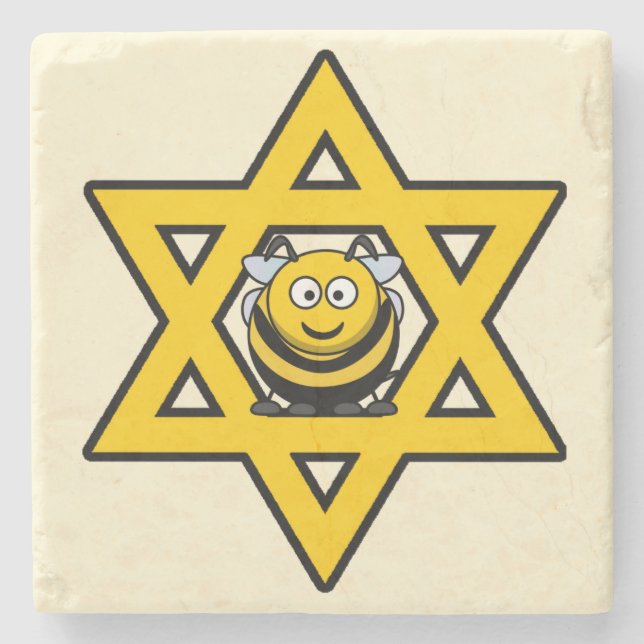 Jewish Star of David with a Honey Bee Stone Coaster (Front)