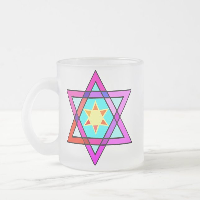 Jewish Star of Life Frosted Glass Coffee Mug (Left)