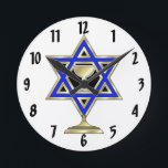 Jewish Star Round Clock<br><div class="desc">Jewish gifts and gift ideas featuring beautiful Jewish Star of David with a wine glass in the center.</div>
