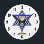 Jewish Star Round Clock<br><div class="desc">Jewish gifts and gift ideas featuring beautiful Jewish Star of David with a wine glass in the center.</div>
