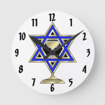 Jewish Star Round Clock by bonfirejewish at Zazzle