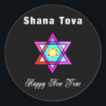 Jewish Star Shana Tova Classic Round Sticker<br><div class="desc">Shana Tova Jewish Star features Hebrew style stained glass Star of David and sunny greeting for a Happy New Year.</div>
