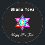 Jewish Star Shana Tova Classic Round Sticker<br><div class="desc">Shana Tova Jewish Star features Hebrew style stained glass Star of David and sunny greeting for a Happy New Year.</div>