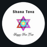 Jewish Star Shana Tova    Classic Round Sticker<br><div class="desc">Shana Tova Jewish Star features Hebrew style stained glass Star of David and sunny greeting for a Happy New Year.</div>