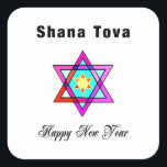 Jewish Star Shana Tova  Square Sticker<br><div class="desc">Shana Tova Jewish Star features Hebrew style stained glass Star of David and sunny greeting for a Happy New Year.</div>