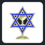 Jewish Star  Square Sticker<br><div class="desc">Jewish gifts and gift ideas featuring beautiful Jewish Star of David with a wine glass in the center.</div>