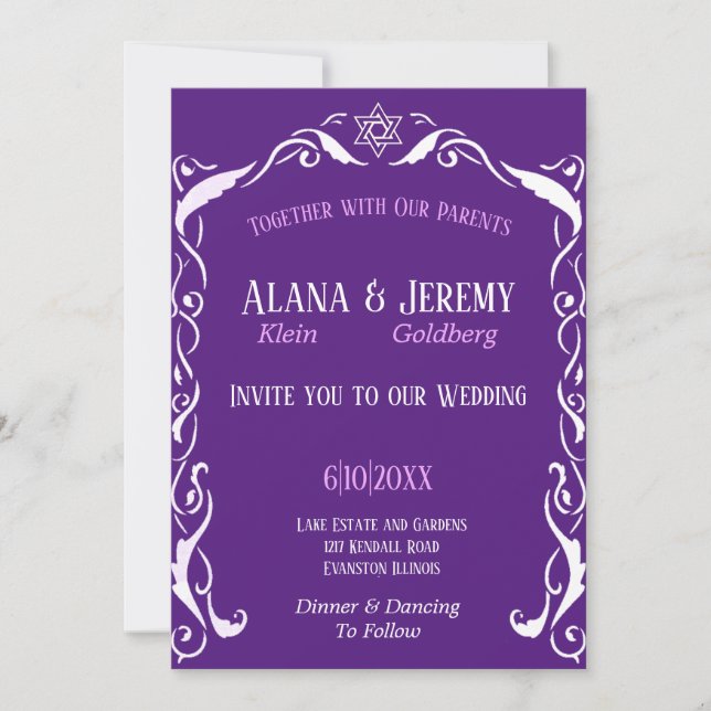 Jewish Swirl frame wedding  Invitation (Front)