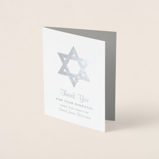 Jewish Sympathy Thank You Silver Foil Star David Foil Card
