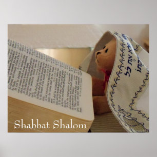 Jewish Teddy Bear wearing tallit Shabbat Shalom Poster
