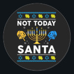 Jewish Ugly Hanukkah Sweater Not Today Santa Classic Round Sticker<br><div class="desc">Jewish Ugly Hanukkah Sweater Not Today Santa</div>