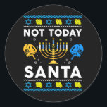 Jewish Ugly Hanukkah Sweater Not Today Santa Classic Round Sticker<br><div class="desc">Jewish Ugly Hanukkah Sweater Not Today Santa</div>