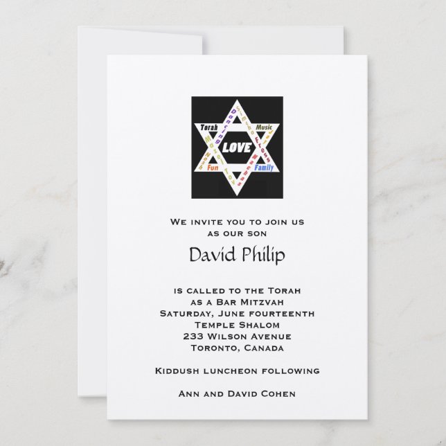 Jewish Values Star Bar Mitzvah Invitation (Front)