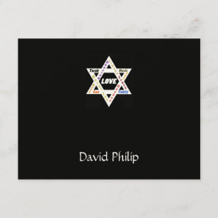 Jewish Values Star Black Bar Mitzvah ThankYou Card